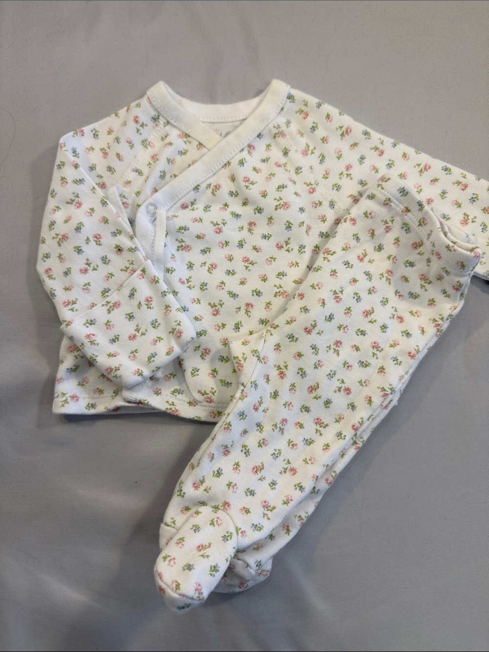 Ralph Lauren White Footed Pajama Set with Pink and Green Floral Print